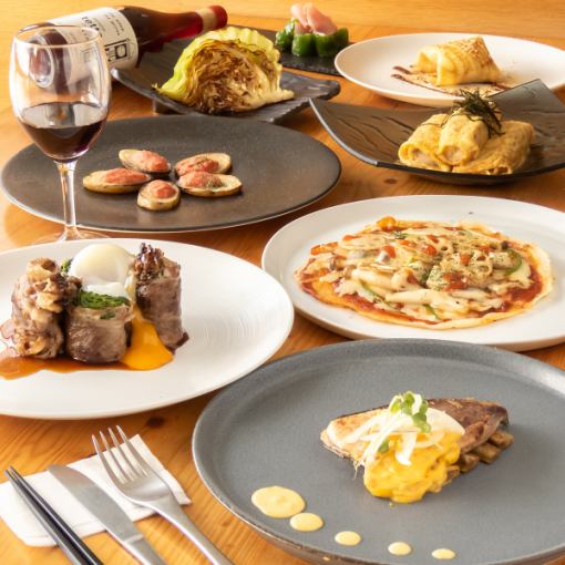 黒毛和牛・鰤・雲丹・季節野菜など鉄板創作料理全8品120分飲み放題付き4500円（税込）