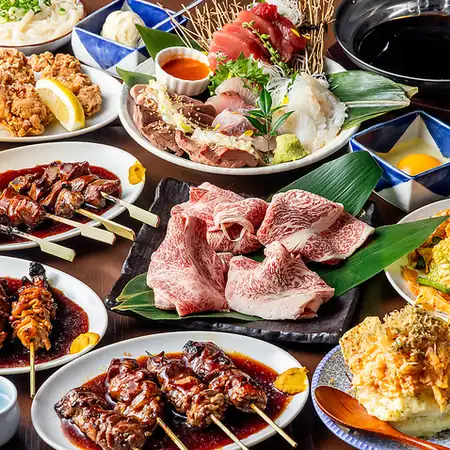 \3H生ビール付飲み放題/肉刺し&豪華お造り、握り寿司に焼きとん★松コース/料理10品★6000円