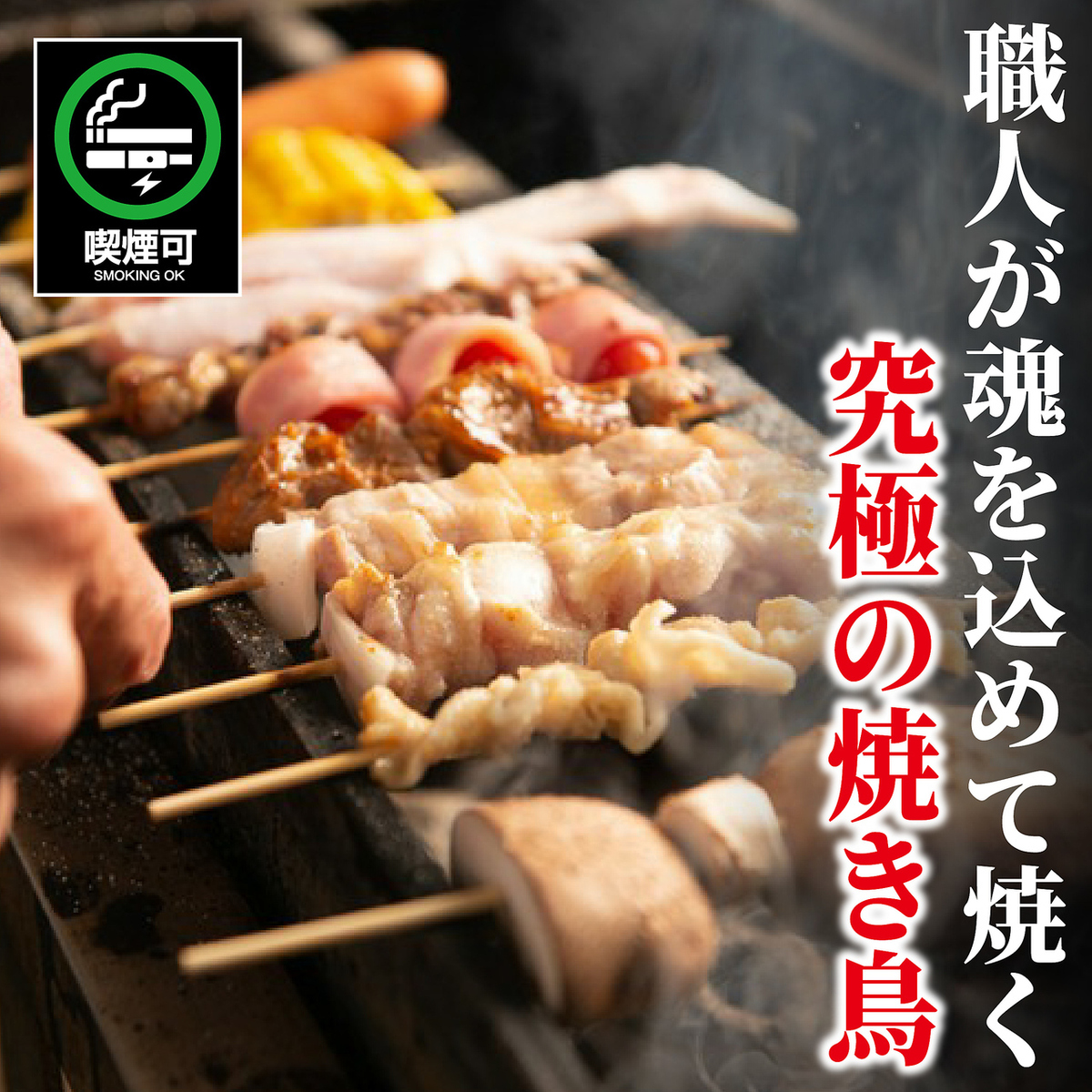 炭火で香ばしく焼き上げる焼き鳥を堪能◎