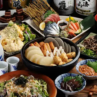 【含3小時暢飲】「福套餐」:內含烤餃子、招牌雞肉丸、什錦關東煮等9道菜。 4500日圓 ⇒ 3500日圓