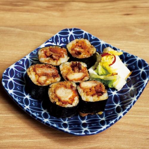 Sake accompaniment: sushi rolls with yakitori and mayonnaise