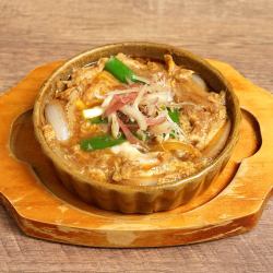 Conger eel and eggplant in egg simmered dish