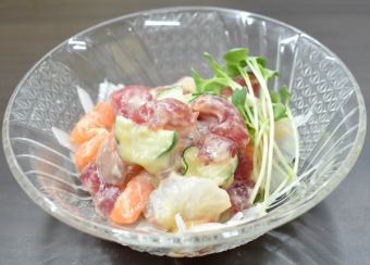Seafood tossed with vinegar and miso