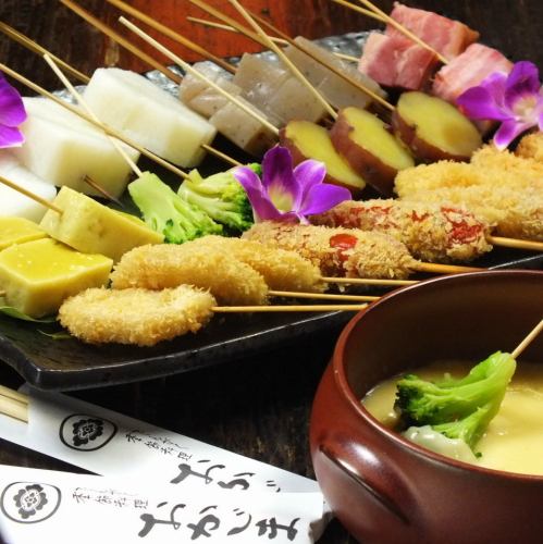 Fondue skewered cutlet with white miso cheese fondue ♪