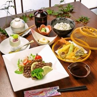 [Lunch] Steak and tempura set