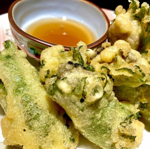 Hiroshima oyster tempura wrapped in shiso leaves