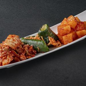 Three kinds of kimchi served