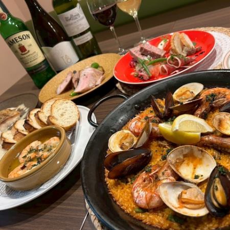 【パエリア3種類からチョイス♪】前菜5種盛り・鮮魚のポワレを含む全7品/Bコース5,000円(税込)