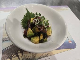 Bluefin tuna and avocado with wasabi and soy sauce