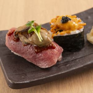 Grilled Japanese Black Beef Sushi with Oyster Shigure Nigiri (2 pieces)