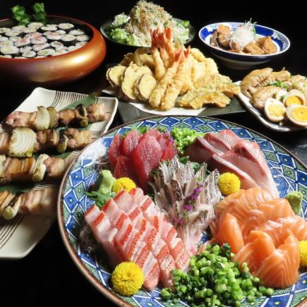 【壹の満腹コース】煮魚やお刺身・天ぷらに〆まで全8品+90分飲み放題⇒5500円(税込)