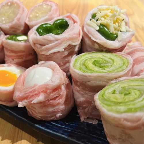 野菜を美味しく！新潟豚の肉巻きを炭火焼きに