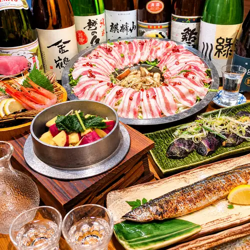 26 秋の味覚堪能コース　平日2.5h飲放題全7品5800円(税込)プラス500円で秋刀魚炭火焼き付き