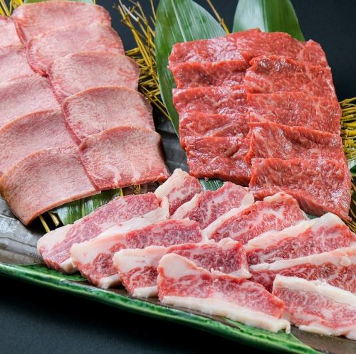 カルビ、赤身、タン塩 各2人前盛り