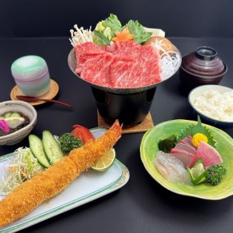 ≪料理のみ≫知多牛のすき焼き&大エビフライ御膳全9品3000円(税込)