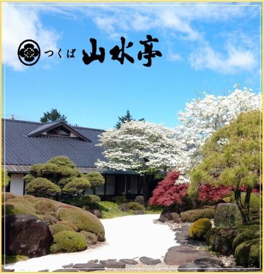 石や砂などにより山水の風景を表現した美しい庭園での記念撮影。