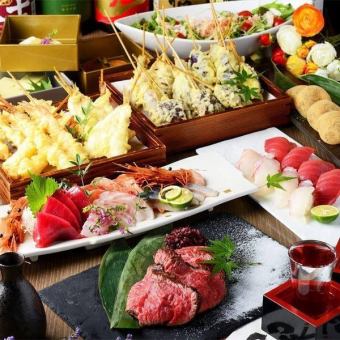 May to July [5,000 yen course] Includes 180 minutes of all-you-can-drink! 8 dishes in total including 5 kinds of bluefin tuna, 5 kinds of tempura, and Oku-Mikawa chicken steak