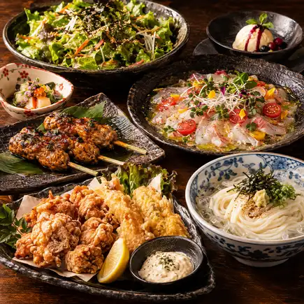 【3H飲放付】揚物二種食べ放題×鮮魚の特製カルパッチョや季節野菜『梅』全7品4870円⇒4000円