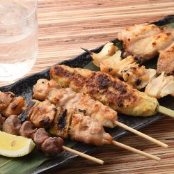 Negima / Bonjiri / Nankotsu / Heart / Shishito pepper / Gizzard / Seseri / Shiitake mushroom / Quail