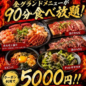 ★完全個室で全グランド90分食べ放題（食事のみ）★　日～木はクーポン利用で5,000円！