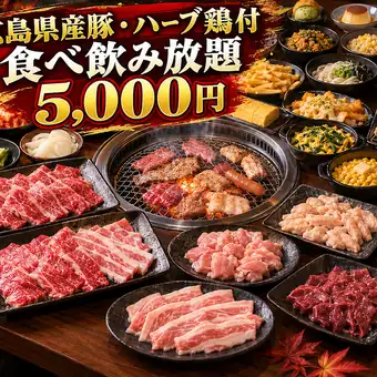 【広島県産の豚・鶏♪】全150品焼肉2時間食べ飲み放題！毎日5,000円