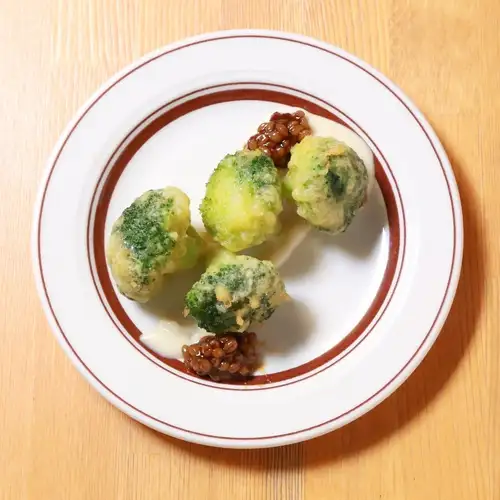 Broccoli fritters with miso bagna cauda