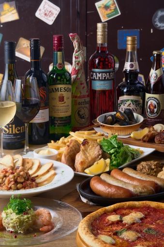 【満喫宴会プラン】樽生5種付き2時間飲み放題!グリルソーセージなど全6品のコース