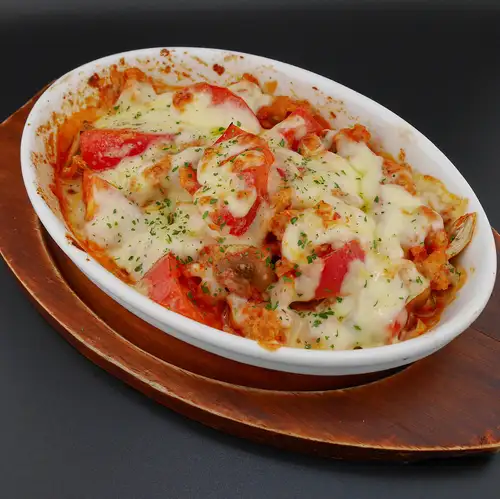 Oven-baked chopped tomatoes and ground meat