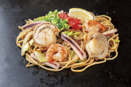 [塩]塩だれ海鮮ミックス焼きば (イカ、エビ、ホタテ)