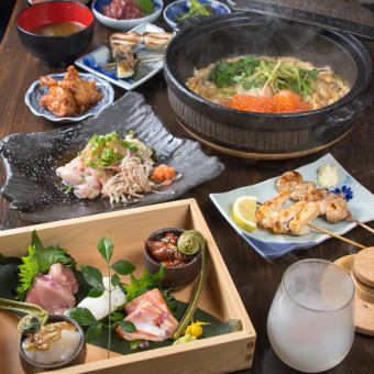 飲み放題付!こだわり鮮魚3種盛や丹波地鶏タタキなど全8品6600円(税込)