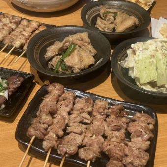 ◎3時間飲み放題　人気の鶏料理等11品→4500円（税込）　１５名様から貸切できます