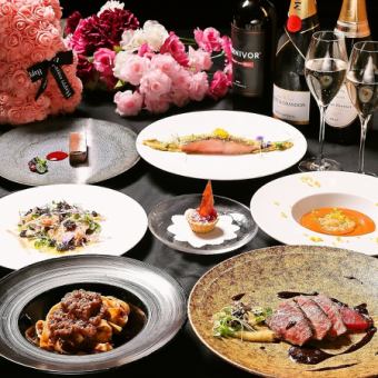 12/18・19・22・23《Xmas2025》연어 향초 빵가루 구이나 흑모 일본소의 탈리아타 전 9품◇13500엔