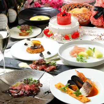 A5黒毛和牛ロースのロティ,鮪,トリュフのフラン,エビと真鯛ブレゼ10品《Memorialコース》11000円