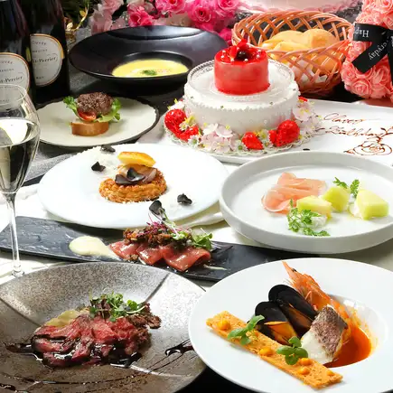 A5黒毛和牛ロースのロティ,鮪,トリュフのフラン,エビと真鯛ブレゼ10品《Memorialコース》11000円