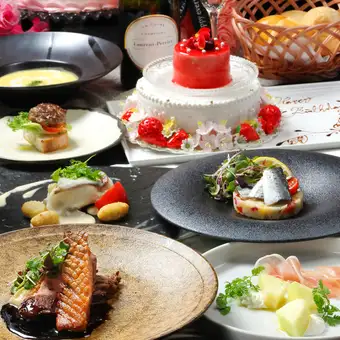 『ミニョン』2時間飲放付◇鴨の低温ロースト、真鯛エチュベ等全9品◇月～金◇7600円◇中央席限定