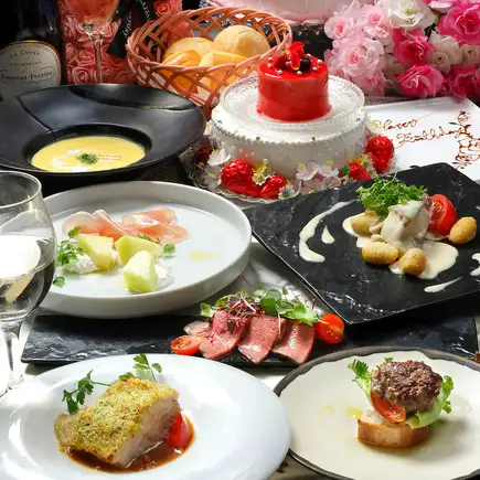 月～金!乾杯スパ＆2h飲放付!塩漬け豚バラ肉のパン粉焼き等9品<メルヴェイユ>5900円◇中央席限定