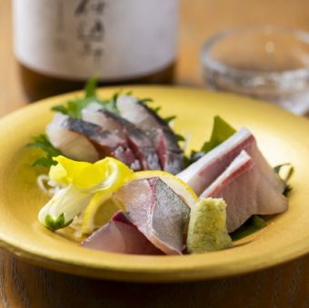 Bungo Channel Sashimi Plate: Seki Mackerel, Seki Horse Mackerel, Mackerel