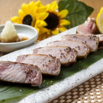 Grilled rice-flavored pork loin served with komomo vinegar and grated ponzu