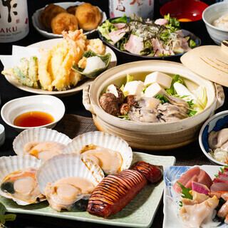 6,000 yen including tax ■ Shellfish Course ■ All-you-can-drink included ■ Enjoy a luxurious meal including 4 kinds of sashimi, 2 kinds of seafood grilled on the beach, oyster hotpot, and more ♪