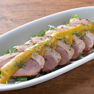 Smoked duck with mustard sauce