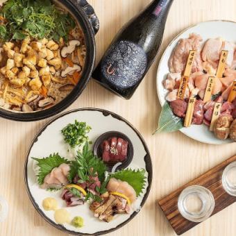 [Most popular! Eating Mannen Course] Includes 2 hours of all-you-can-drink! A satisfying chicken feast! 3 types of chicken sashimi, 3 types of grilled chicken, and 12 other dishes