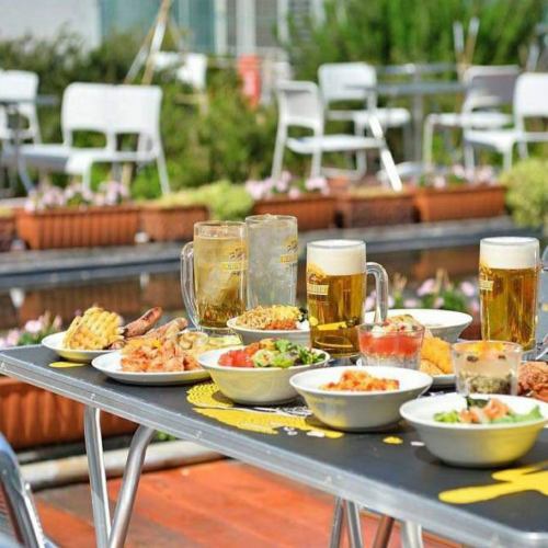 Beer garden on the rooftop of Mei Station♪