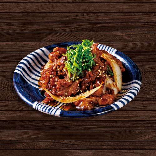 牛カルビと玉ねぎのはちみつりんご炒め