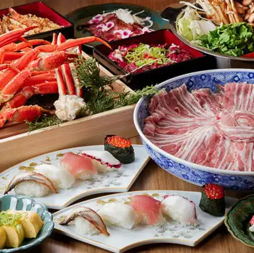 【タラバ蟹×和牛至福】寿司・海鮮・ステーキ全110品食べ放題→タラバ和牛しゃぶしゃぶ