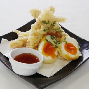 オーシャンキングと半熟卵の天ぷら