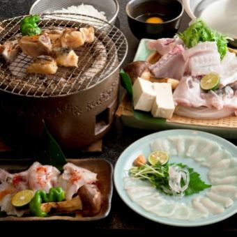 [Fugu] "Yaki Kawabuta Course" 7 dishes 10,000 yen (11,000 yen including tax) | Enjoy blowfish grilled, fried, sashimi, and hot pot