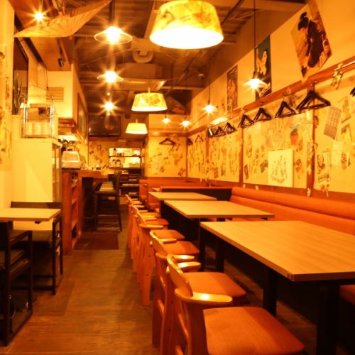 The first floor of Nishishin's furnace end grilling Izakaya is in the vibrant shop!