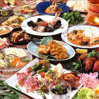 【贅沢コース】2.5時間飲み放題付★海老尽くし×アジアの屋台料理を満喫全10品⇒4200円(税込)