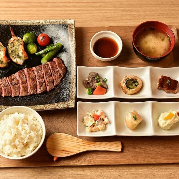 海老の香草焼きと和牛ステーキ御膳