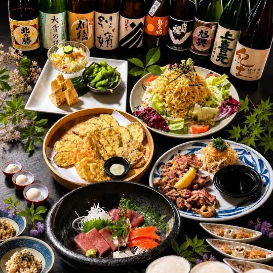 【宴会人気No.1】旬魚お造り・薩摩地鶏・天婦羅を楽しむ和食宴会コース〈135分飲み放題付〉